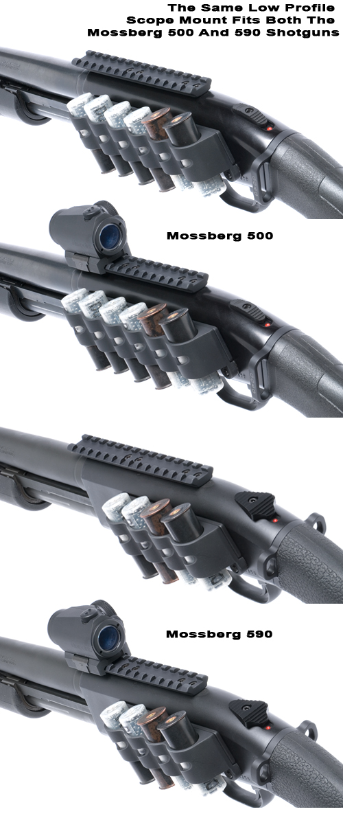 Mossberg 500 Shotgun upgrades Tactical Weaver Rail Scope Mount aluminum black. 