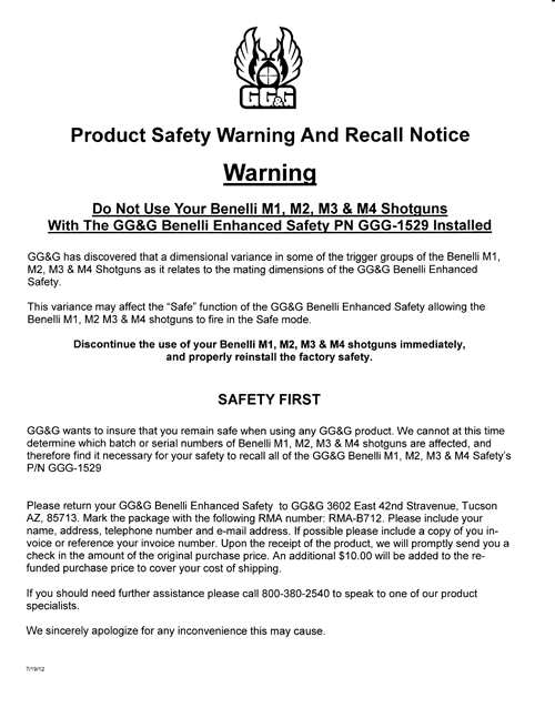 Product Safety And Recall Notice