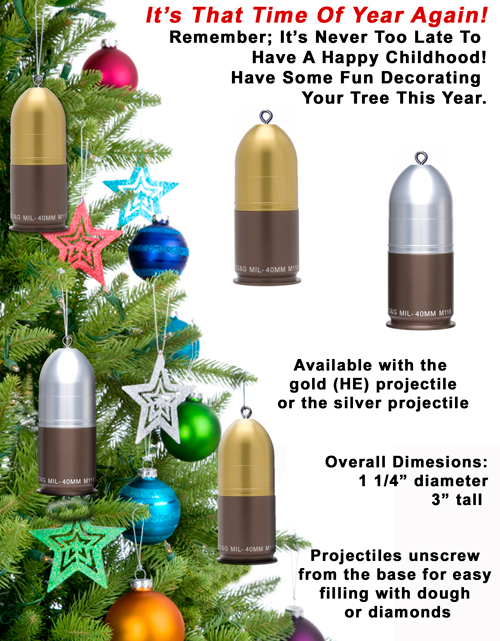 Gold & Silver Tip 40mm Grenade Christmas Tree Ornaments Gold & Silver Tip 40mm Grenade Christmas Tree Ornaments